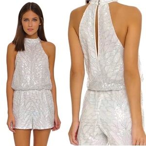 Saylor Matilda White Sequined Romper Medium